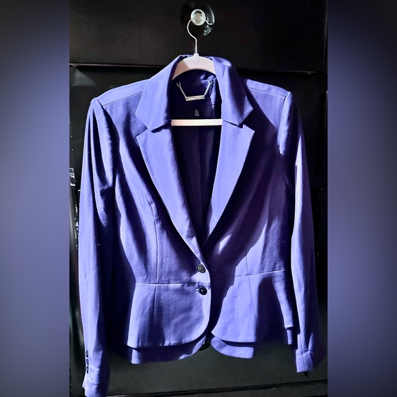 White House Black Market Blazer Womens 12 Deep Amethyst Notch Lapel Ruffle Back - Picture 11 of 12